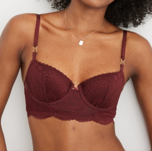 🍷AERIE REAL POWER BALCONETTE PAISLEY LACE BRA SIZE 32D - Picture 3 of 8